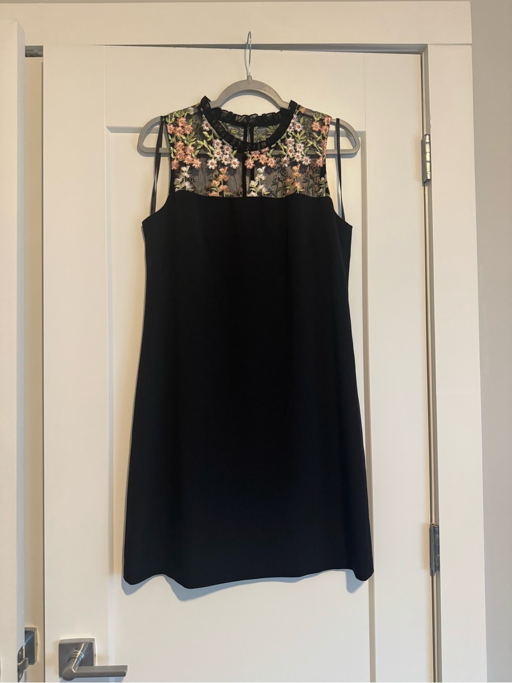 Karl Lagerfeld Black Mini Dress with Floral Embroidered Yoke